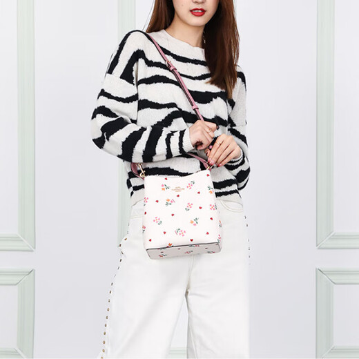 蔻驰（COACH）Town22金属马车徽标爱心花朵印花涂层水桶包手提单肩斜挎包女款 基础装(包+防尘袋)