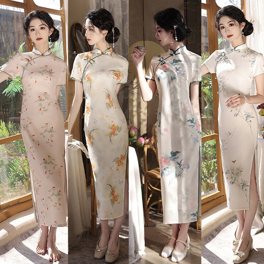 UKUHPK2025 spring and summer twill satin light girl's daily improvement version long Chinese style dress cheongsam 9227 M