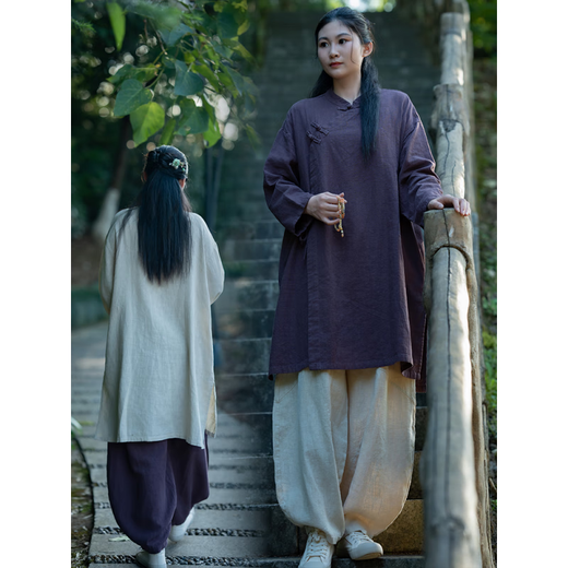 Qualité allemande zen costume bouddhiste femme jeune style temple méditation purge la suite bouddhiste costume de lin en lin zen robe adoration des vêtements végétariens de bouddha [ensemble] zen pantalon violet + lin pantalon droit 6189 # s