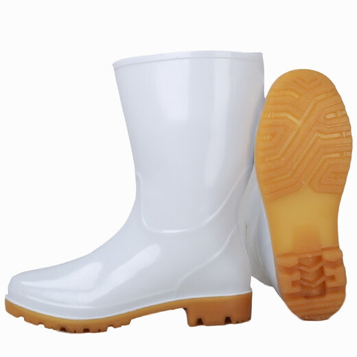 Bottes de pluie blanches Résissionnaires à l'huile Acide-alkali-résistant Bottes sanitaires Boeuf Tendon Bottom Water Chaussures Bottes de pluie de travail blanc non glissé 3 jours Bottes de pluie à tube courte 38