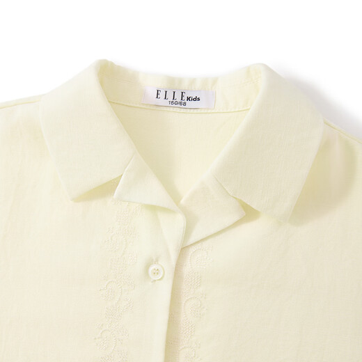 ELLE KIDS children's clothing French embroidered short-sleeved shirt for girls summer new Cuban collar vacation style top, goose yellow 160 (S)