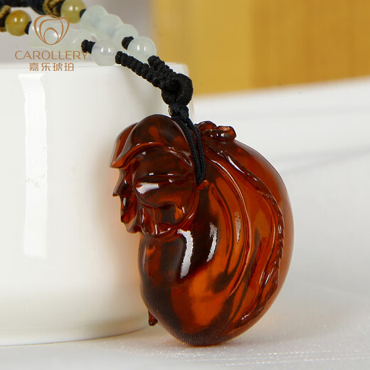 Jiale Amber Blood Amber Pendant Female Amber Carved Money Bag Pendant Authentic Orphan One Object One Picture Birthday Gift for Girlfriend