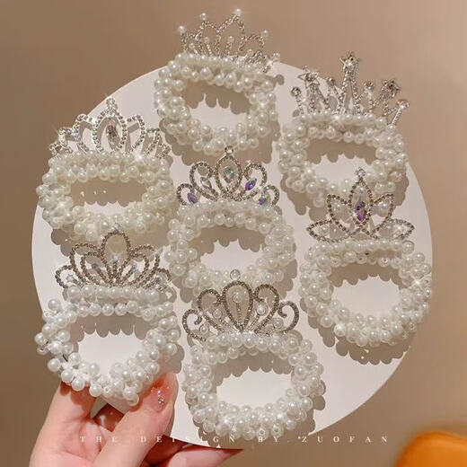 Wedding Pearl Hair Rope Princess Crown Tiara Bridal Ball Hair Circle Rubber Band Women's Hair Tie Children's Hair Flower Hair Accessories 03 Little Star Crown