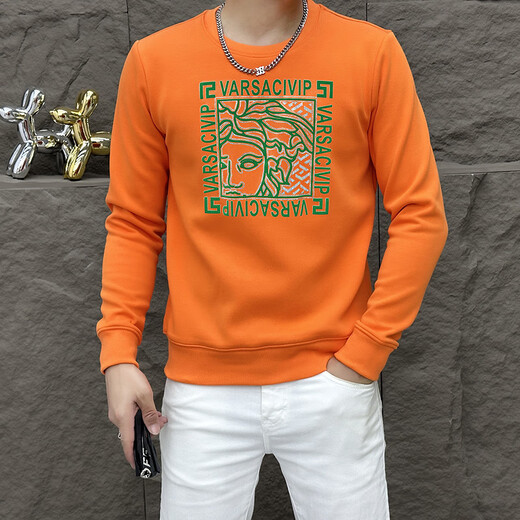 华伦天奴·奥兰迪（Valentino Orlandi）衣服舒适新款圆领修身男士卫衣2024秋季新款百搭印花百搭上衣 T6176黑色 M