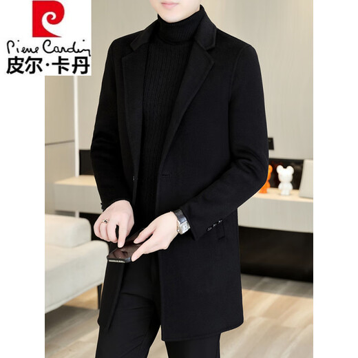 Pierre Cardin high-end double-sided woolen coat men's medium-length down gallbladder wool suit jacket casual sheep | plush woolen style 15X05 dark gray double-sided woolen coat XL suitable for 130-150Jin Jin equals 0.5 kg