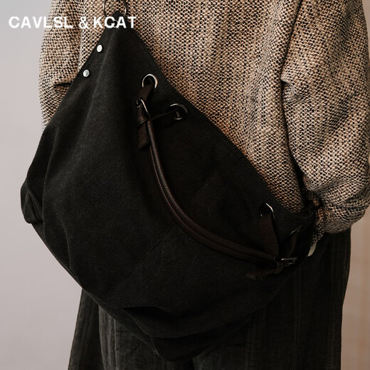 CavlslKcat retro canvas tote bag men's large-capacity handbag daily commuter shoulder crossbody bag casual travel bag dark brown 12.9 inches 37*17*36CM
