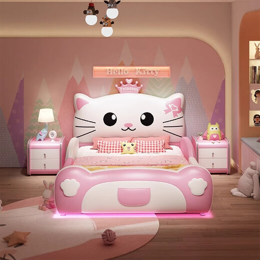 益豪康儿童床女孩公主床Hellokitty凯蒂猫卡通床软包皮床女童床 LT-841 滑梯床+11cm乳胶棕垫 1.5*2.0米(无灯光)