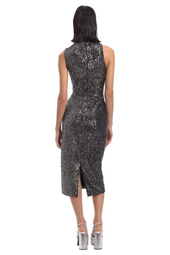 Donna Morgan Women's Asymmetrical Bodycon Cutout Velvet Sequin Cocktail Dress, Black/Silver Black/Silver 14