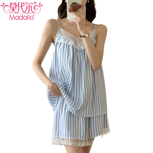 
Modal Yunduo Cotton Pajamas Women's Summer Korean Style Sweet Lace Sling Shorts Set with Chest Pads You can wear Outside Home Suit 838# Black Small Cherry M 80-100Jin[Jin equals 0.5 kg]
