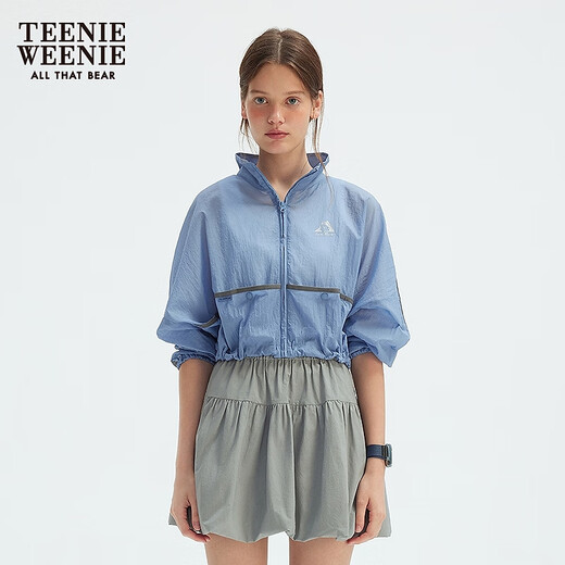 Teenie Weenie Bear Women's Jacket 2025 Summer New Lightweight Comfortable Fashion Short Stand Collar Top Blue S
