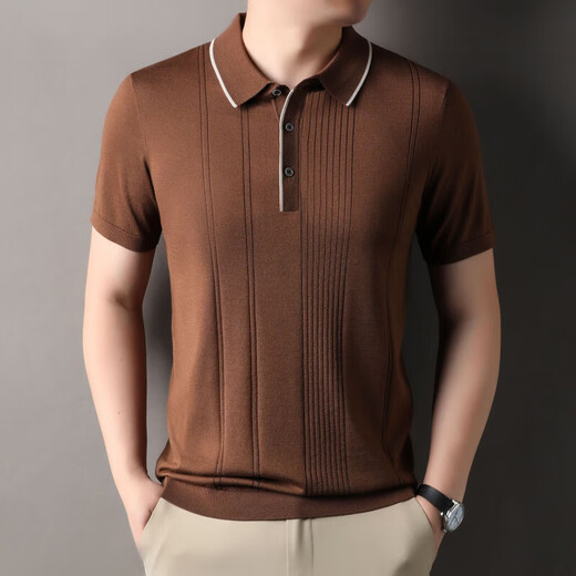 Polo à manches à manches courtes pour hommes 2025 Été Nouveau revers T-shirt à rayures à rayures simples décontractées pour hommes Brown haut de gamme (vitesse de spot) M / 105 (vitesse de spot) [90-120Jin [Jin est égal à 0,5 kg]]]