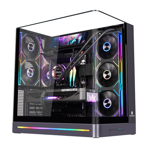 Wanjia Wenjie PLUS noir monobloc verre incurvé vue sur la mer châssis de salle ordinateur de jeu de bureau ATX/360 refroidi à l'eau/branché à l'arrière barre lumineuse TypeC/ARGB transparente sur trois côtés