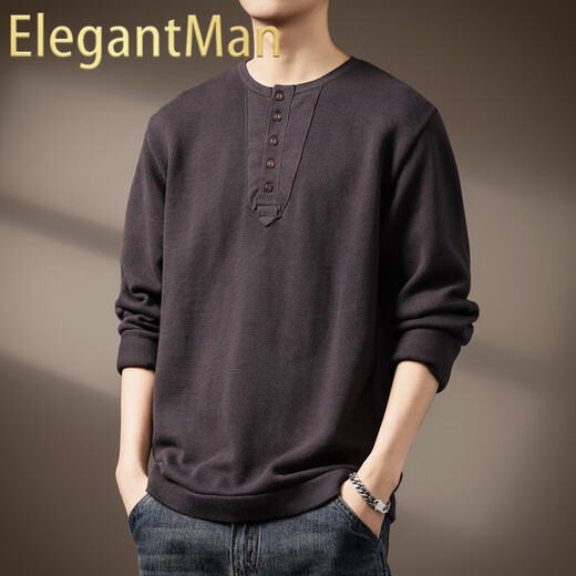 ElegantMan high-end American retro Henry collar sweater for men in spring and autumn heavyweight retro casual handsome bottoming long-sleeved sweater for men Classic S _Suitable for 90-110Jin Jin is equal to 0.5 kg