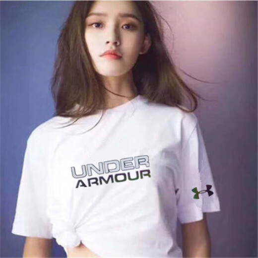 Under Armour UA new sports summer solid color ins round neck T-shirt short-sleeved men and women half-sleeved casual loose fashionable breathable Korean version 11980T-shirt white 5XL