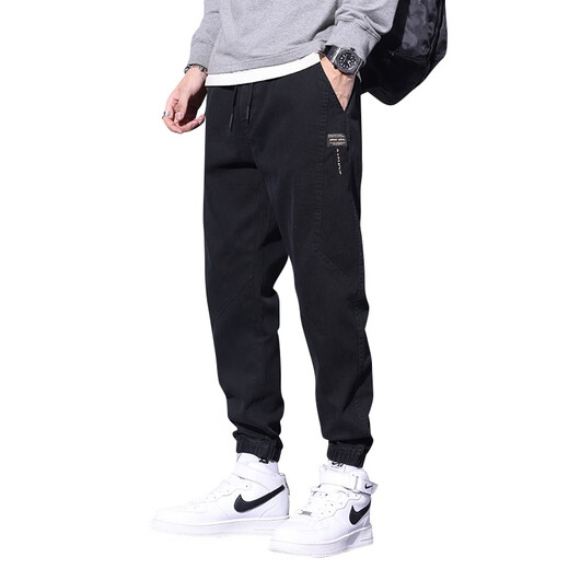 Cooles Kapitel (Kuzhang) Jeans Herren Tight Foot Trendy Brand Workwear Jungen 2024 Neues Fleece verdickte lässige Winterhose Herbst und Winter DW_9859 Schwarz + FK_2911 Schwarz One Size M M.