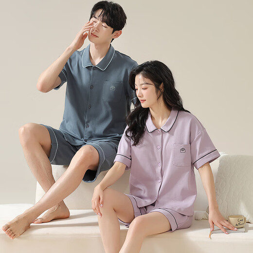 维秘艾米丽莎高档100%纯棉情侣睡衣春夏季短袖开衫甜美家居服休闲男士全棉套装 N12706女N12806男 XL 女