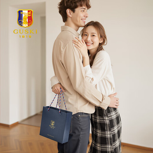 Guski (Guski) Marca francesa para hombres Menores de cuero de cuero de cuero corto de cuero de cuero de cuero de vaca Billet Regalo de cumpleaños Regalo de cumpleaños para novio marido
