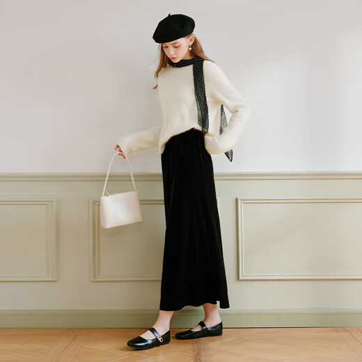 Xiangying black velvet skirt women's high waist 2025 winter new umbrella skirt light luxury high-end straight mid-length skirt black S 155/80A/85-95Jin Jin equals 0.5 kg