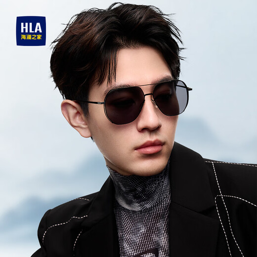 Hailan Home (HLA) polarisierte Sonnenbrille, modische Pilot-Sonnenbrille, ultravioletische Fahrbrillen für Männer, schwarzer Rahmen für Frauen, schwarzer grauer Film