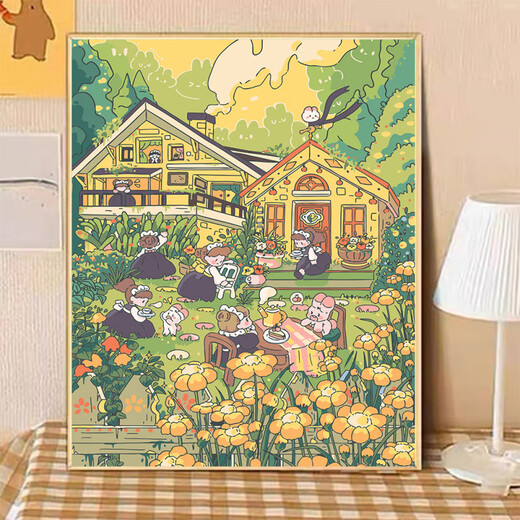 Winsio Street Corner Small World Diy Pintura al óleo digital Diebra Cartoon relleno pintado a mano Treasure Bay Z679-Sukiyaki New Light Color Canvas + Acrylic Pintura + Stroke Set 6
