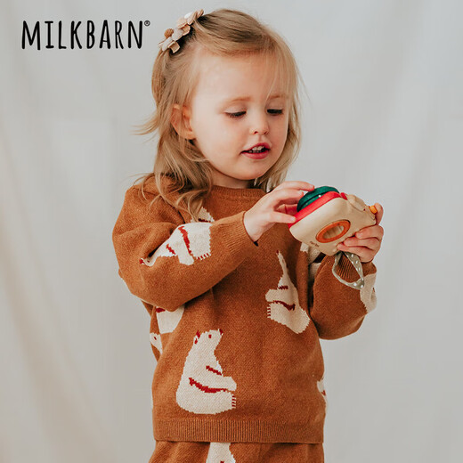 Milchbarnbaby rund Neck Pullover gestrickte Pullover Jungen und Mädchen Langarm warmes Boden Hemd Kinder Kaschmirpullover Einfacher Bär 80 cm