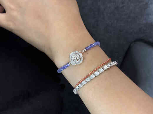 Guran natural tanzanite string, translucent and sparkling, born for romance, 18K gold tanzanite double buckle bead string necklace bracelet, double buckle bracelet