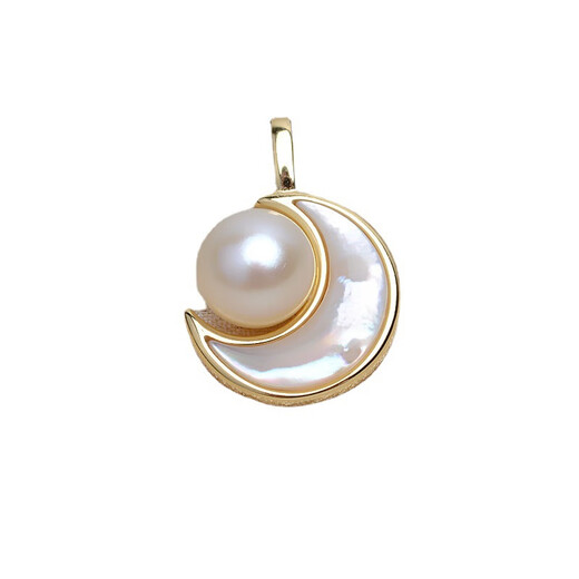 KUXAs925 sterling silver gold natural freshwater real pearl moon pendant pendant pendant shell inlaid without necklace gold pendant + sterling silver chain
