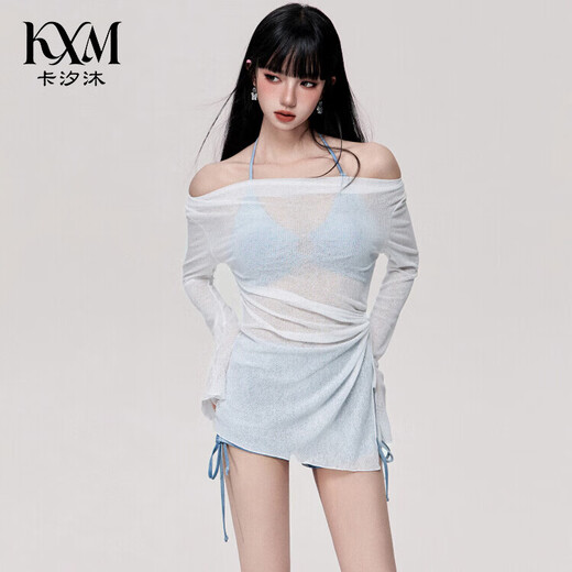 Kaximu swimsuit women's split three-piece set long-sleeved sweet girl summer cover-up boxer briefs bikini hot spring swimsuit swimsuit three-piece set one size fits all recommended 90-125 Jin Jin equals 0.5 kg