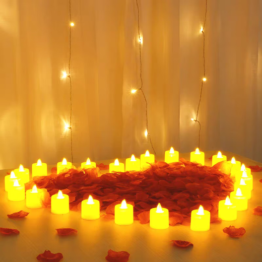 Anniversary surprise, romantic scene decoration, Valentine's Day confession, proposal candle, petal background arrangement in the bedroom, electronic candle light, 24 pieces, 100 pieces of free petals