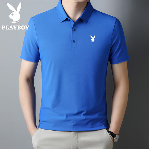 Playboy (Playboy) Футболка с короткими рубашками для рубашки с шелковой рубашкой для шелкового поло для мужчин для мужчин среднего бизнеса с твердым цветом сплошного отворота.