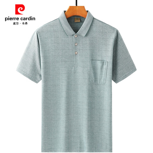 皮尔卡丹（pierre cardin）冰丝短袖T恤爸爸夏装中年男士夏季中老年人夏天上衣服男装爷爷装 藏青色 9901款 【真口袋】 M 48-165-