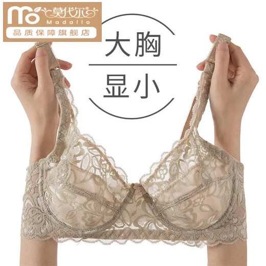 莫代尔无钢圈文胸薄款内衣聚拢蕾丝性感大胸显小无海绵女士大码胸罩 黑色 薄海绵【无钢圈】 95C 42
