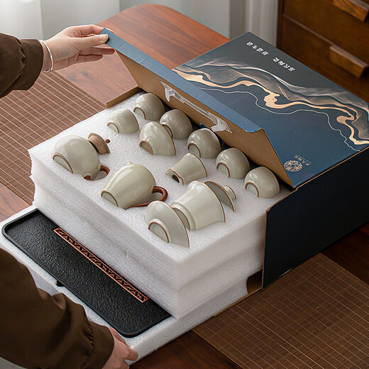 SUSHI CERAMICS Ru kiln tea set teapot cover bowl master cup with tea tray Kung Fu tea set affordable set gift box gift gift