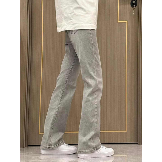 灿图烟灰色牛仔裤男秋冬季美式加绒潮流vibe裤子窄版显瘦直筒微喇长裤 烟灰色 常规 XL