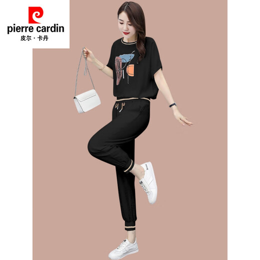 皮尔卡丹（pierre cardin）休闲时尚套装女夏季新款洋气T恤薄款小个子冰丝运动服短袖两件套 【684】桔黄色 M (建议100斤以下)