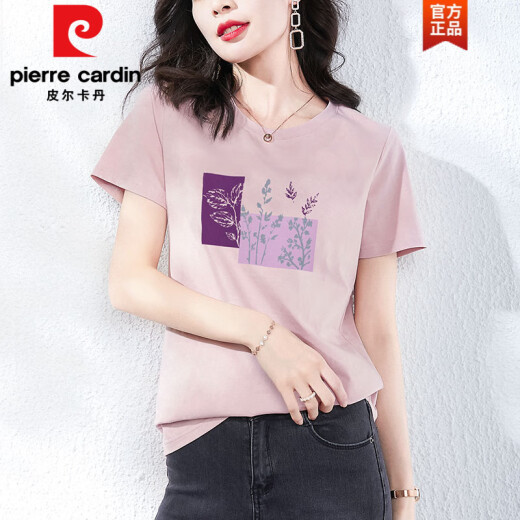 皮尔卡丹（pierre cardin）棉短袖t恤女装宽松韩版粉色半袖体恤衫夏装2025年新款夏季上衣时 4050灰粉+6193皮粉  短袖 M (建议80-105斤)