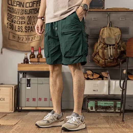 夏季工装短裤男潮牌ins宽松休闲潮流外穿中裤百搭韩版五分裤 军绿色 D03潮衫公会 L