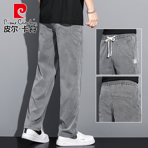 皮尔卡丹（pierre cardin）夏季天丝牛仔裤男潮牌宽松阔腿裤男直筒休闲运动百搭冰丝长裤 1048#灰色  M 【100-115斤】