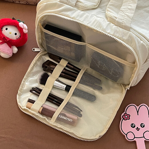 Fan Yejia Cosmetic Bag Women's Large Capacity Portable Travel Toilet Bag Partitioned Storage Extra Large Lightweight Lazy Storage Bag Double Open Large Capacity Cosmetic Bag Apricot