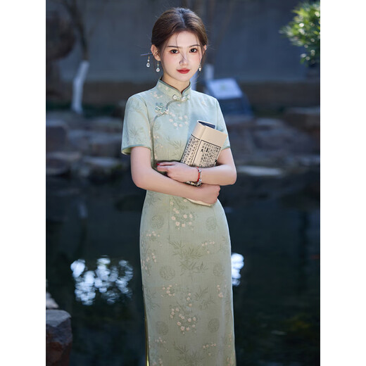 Moiselle Green Cheongsam для ежедневного носимого 2025 Нового стиля вступительного экзаменационного флага.