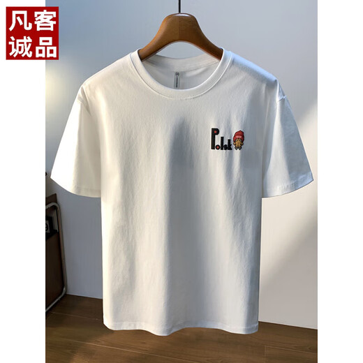Vancl Eslite Large Size 200 Jin [Jin ist gleich 0,5 kg] Rundes T-Shirt aus dem runden Hals für Männer 2025 Sommer Hong Kong Style PRINTED COTWON T-SHIRT plus Fett und größere Männer JSW9928 White M Empfohlen 90-108 Jin [Jin gleich 0,5 kg]