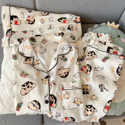 
Long Night Crayon Shin-Shin-Sun pajamas Crayon Shin-Shin-Sun pajamas Women's Summer 2025 New Pure Cotton Gauze Short Sleeve Cute Internet Celebrity Yunduo Cotton-J9901# Paradise Puppy Three-Piece Set M [Suggested 75-100Jin [Jin equals 0.5 kg]]