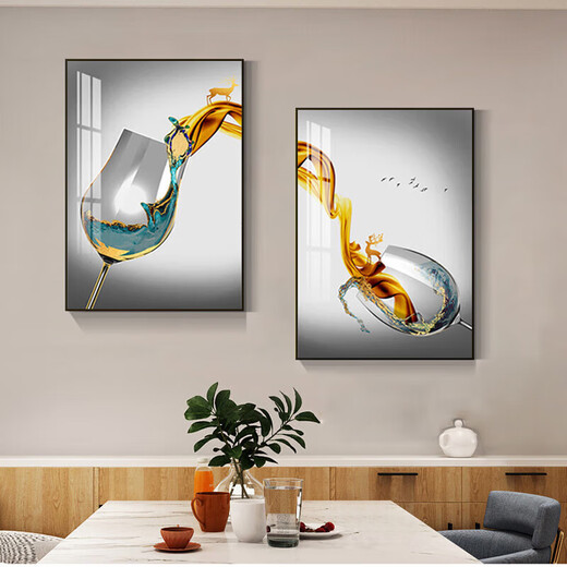 
CLCEY restaurant meter box decoration painting modern simple distribution box blocking switch box creative wine glass air opening wine celebration 15850/15839 40*60 accommodate 30X50 black frame left side push and pull