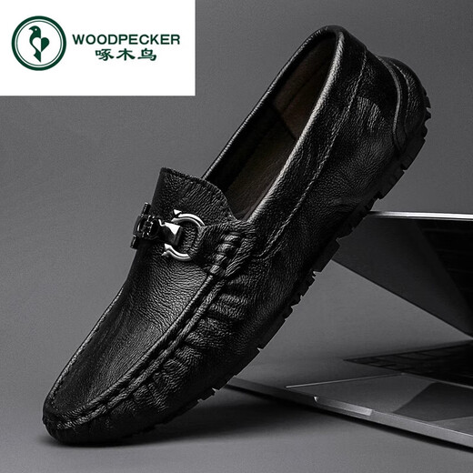 Zapatos de cuero de pájaros carpinteros para cuero genuino para hombres Summer nuevo estilo transpirable y cómodo versátiles zapatos para hombres de hombres suaves suaves zapatos de frijol de patada de un pie 9905 38 [Tamaño estándar de zapatos de cuero]