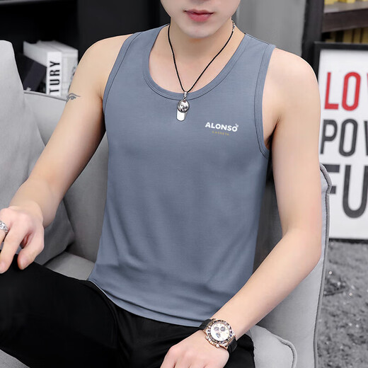DONNJUNN Men's Clothing 2025 New Vest Inner Base Shirt Pure Cotton Undeformed Teenagers Fitness Outdoor Wear Middle School Students Group 07-M9708 White + M9793 Dark Gray M [Suggestions: 85Jin [Jin equals 0.5 kg] to 100Jin [Jin equals 0.5 kg]]