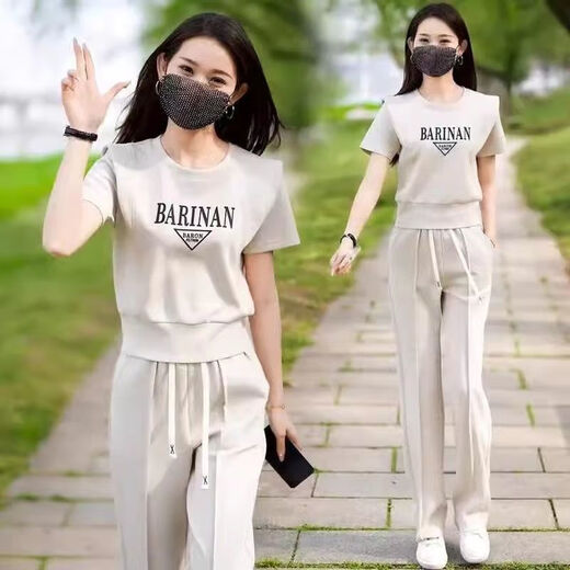 UKUHPK Fashion Sportswear Set Summer 2025 Casual Age Reduciendo la sudadera redonda de cuello redondo de moda de dos piezas de dos piezas Tendy 844 Black Set M [sugerido 100 Jin [Jin iguala 0.5 kg]]]