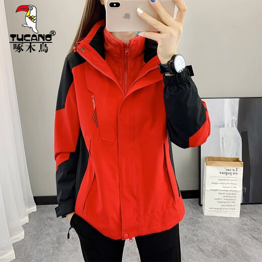 啄木鸟（TUCANO）冲锋衣女三合一运动外套男女2025年新款春秋冬季户外情侣款登山服 女款/象牙白（春秋） 薄款 M
