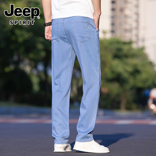 Jeep (Jeep) Los delgados jeans oscuros de los hombres, verano, suelto, recto, recto, ultra delgado, seda negra, pantalones largos largos, verano 9767, azul medio 32 cintura de cintura dos pies cinco