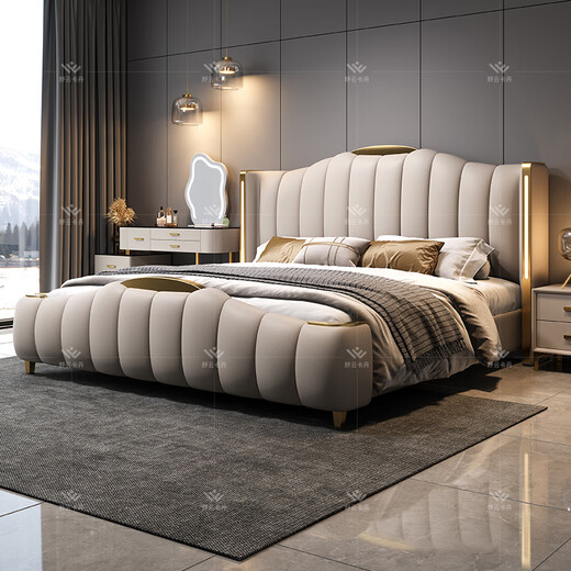 Shuyun Cardan leather bed double bed 2 meters 2.2 meters Italian light luxury master bedroom king bed 1.8 meters x 2 meters storage high-end large bed frame structure silent bed board 1.5*2m Napa leather bed + five-star latex spring mattress + 1 cabinet