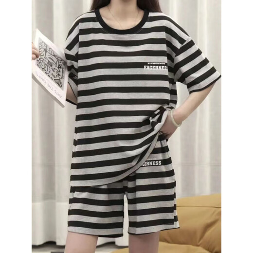 子木雅居睡衣女夏短袖纯棉2022新款韩版学生可爱家居服女春秋薄款大码套装 短袖套装--G6636 M 女--【80-100斤】